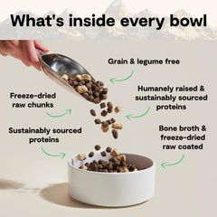 Open Farm freeze-dried raw pieces highlighting concentrated protein