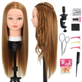 Opini front view mannequin head showing full long hair and realistic facial mold for training
