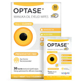 Optase front packaging showing 30-count wipes and clear benefits