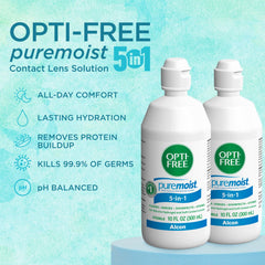 Opti-Free Puremoist moisture matrix graphic highlighting HydraGlyde hydration benefits on lens
