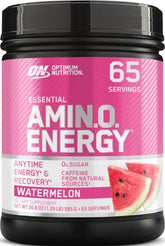 Optimum Nutrition front tub showing watermelon flavor and serving benefits