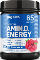 Optimum Nutrition front pack showing blue raspberry flavor and benefits