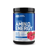 Optimum Nutrition front tub showing blue raspberry label and clear brand trust