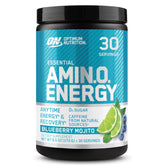 Optimum Nutrition front packaging showing Blueberry Mojito flavor and benefits