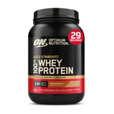 Optimum Nutrition front tub shows cinnamon roll flavor and convenient 2 lb size