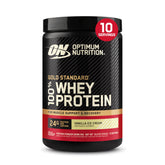 Optimum Nutrition front tub showing vanilla ice cream flavor and clear benefit of trial size