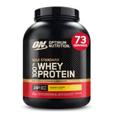 Optimum Nutrition 5 lb tub front view showing brand and banana cream flavor benefit