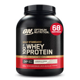 Optimum Nutrition tub front view showing Cookies & Cream flavor and benefits