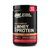 Optimum Nutrition tub front view showing product and brand benefit
