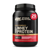 optimum nutrition front packaging showing serving info and benefits