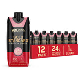 Optimum Nutrition front packaging showing strawberry shake and benefits