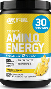 Optimum Nutrition tub front view showing Pineapple Twist flavor and benefits