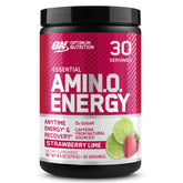 Optimum Nutrition front packaging showing strawberry lime flavor and benefit energy
