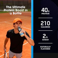 Optimum Nutrition vanilla being poured into a glass showing creamy, ready-to-drink texture