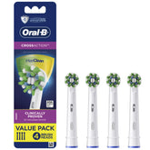Oral-B CrossAction front packaging showing the four brush heads and benefits