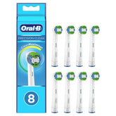 Oral-B front packaging displaying eight replacement brush heads and clear product branding benefit: easy restocking