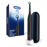 Oral-B iO Series 2 front view showing sleek Night Black finish and one-button ease