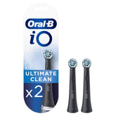 Oral-B iO front packaging of Ultimate Clean two-pack showing contents and design benefits