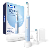 Oral-B iO3 front view showing icy blue handle and sleek design benefit: modern look