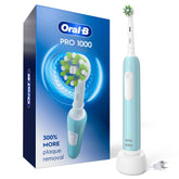 Oral-B Pro 1000 front view showing green handle and brush head for precise cleaning