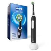 Oral-B Pro 1000 front view showing sleek black handle and brush head for powerful clean