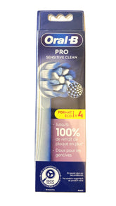 Oral-B front packaging showing pack of four replacement heads and clear product view