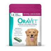 OraVet front packaging showing 14-count large-dog chews and clear benefits