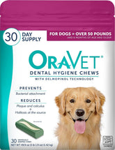 OraVet pink pouch front view showing branding and 30 count benefit