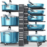 ORDORA front view under-cabinet rack showing neat organized cookware and easy access