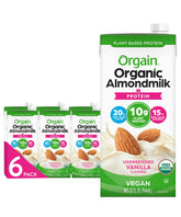 Orgain almondmilk front packaging showing nutrition benefits