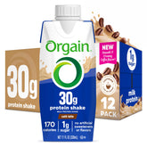 Orgain café latte bottle front showing label and protein content benefit