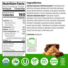 Close-up of Orgain powder texture highlighting smooth, mixable plant protein