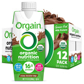 Orgain front bottle showing Creamy Chocolate Fudge flavor and organic badge for instant recognition