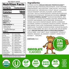 Orgain close-up ingredients label highlighting vitamins, minerals and organic claim