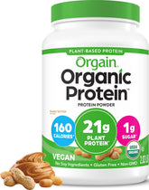 Orgain peanut butter front packaging showing organic seal and benefit of clean ingredients