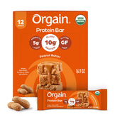 Orgain front packaging showing the 12-count peanut butter bars and clean ingredients benefit