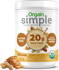 Orgain peanut butter front packaging showing clean organic label and benefit