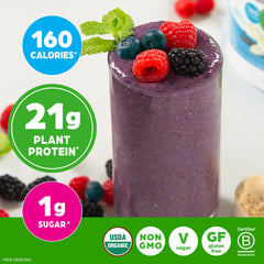 Orgain powder blended into smoothie bowl with fruits for added nutrition