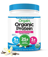 Orgain front packaging showing vanilla bean flavor and organic benefits
