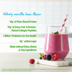 Orgain vanilla protein smoothie poured into glass for quick nutrition