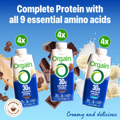 Orgain vanilla bottle label detail showing ingredients and benefits