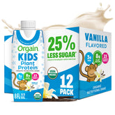 Orgain vanilla front carton showing organic label and kid-friendly design benefit nutritional convenience