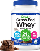 Orgain front packaging showing chocolate whey and clean ingredients benefit