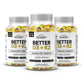 Organics Ocean bottle front view showing organic D3 K2 branding and benefits