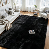 Oriannal front view of black 8x10 rug showing plush surface and room impact