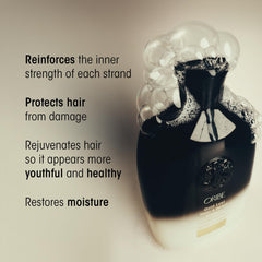 Oribe Gold Lust shampoo creamy foam texture demonstrating gentle cleanse benefit
