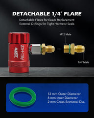 Orion Motor Tech detachable flare fitting removed showing replaceable hose connection