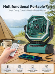 Orteen hanging with 360° hook inside tent providing overhead airflow and illumination