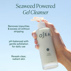 OSEA label close-up highlighting ingredients and sustainable benefit