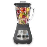 Oster blender front view gray showing compact durable design and easy controls